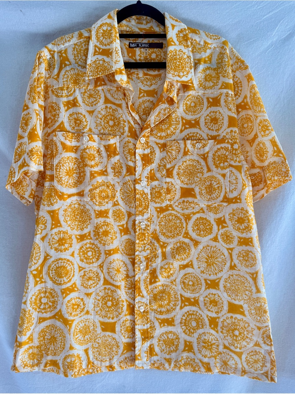 Vintage Mr Turk “Felix” Yellow Patterned Short-Sleeve Button-Down Shirt